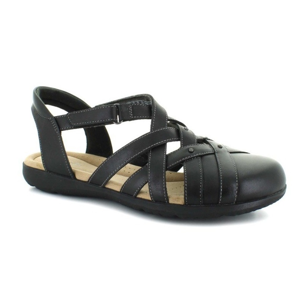 Clarks Collection Black Leather Closed Toe Strappy Fisherman Sandals Womens 10 M